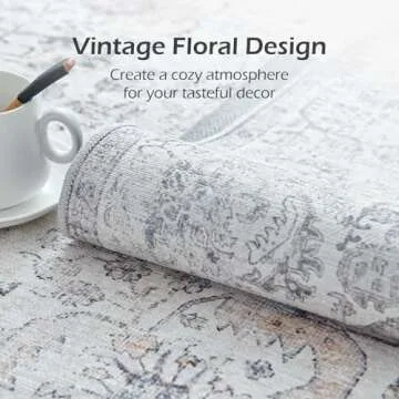 COLLACT 5x7 Vintage Floral Print Washable Area Rug