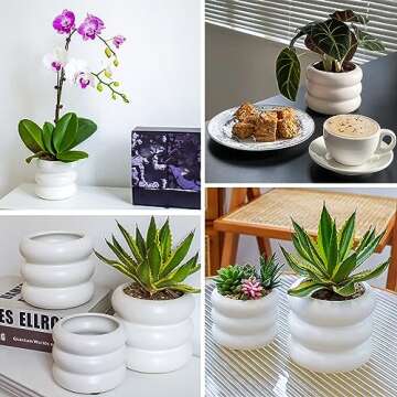 Cusmation 5.7 Inch Modern White Ceramic Planter Pot with Drainage Holes, Suitable for Indoor Plants, Cute Unique Planters for Home & Office Decor