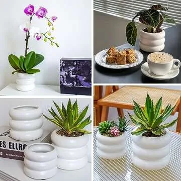 Cusmation 5.7 Inch Modern White Ceramic Planter Pot with Drainage Holes, Suitable for Indoor Plants, Cute Unique Planters for Home & Office Decor