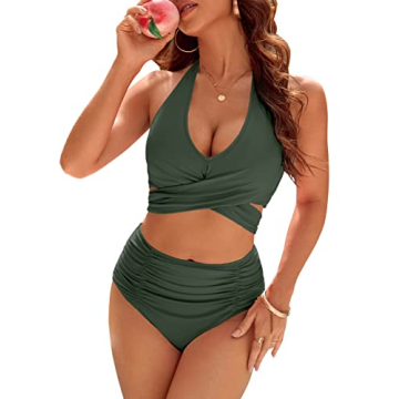 Blooming Jelly Women's High Waisted Bikini Set - Green