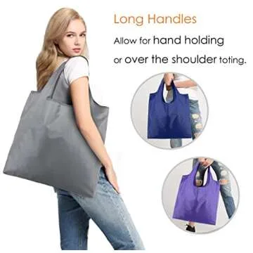 BeeGreen Reusable Grocery Bags Set of 6, Shopping Bags For Groceries Reusable Shopping 50LBS Collapsible Bags with Pouch, Machine Washable Lightweight Polyester Tote Bags Gifts Bags