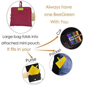 BeeGreen Reusable Grocery Bags Set of 6, Shopping Bags For Groceries Reusable Shopping 50LBS Collapsible Bags with Pouch, Machine Washable Lightweight Polyester Tote Bags Gifts Bags