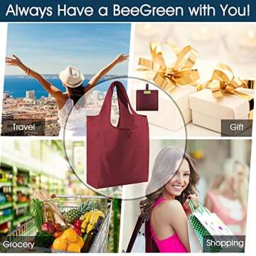 BeeGreen Reusable Grocery Bags Set of 6, Shopping Bags For Groceries Reusable Shopping 50LBS Collapsible Bags with Pouch, Machine Washable Lightweight Polyester Tote Bags Gifts Bags