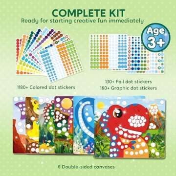 Klever Kits Dot Art Kit for Kids, No Mess Sticker for Toddler 3-7, Craft Kits, DIY Creative Activity, Travel Toy, Birthday Gifts for Boys Girls (Dinosaur)
