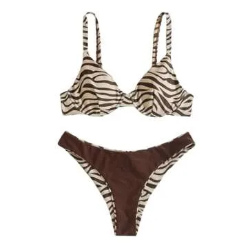 SweatyRocks Zebra Stripe Push Up Bikini Set - Women's Swimsuit