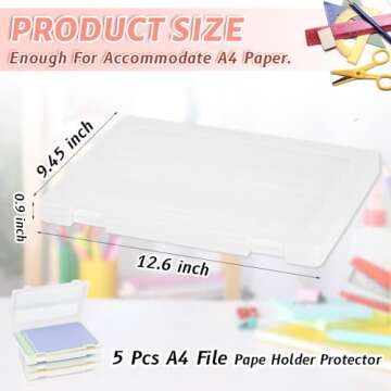 ALMOXVYE 5 Pack Portable Project Case, Plastic Paper Case for 8.5 x 11 Inch Letter A4 File Paper, Sc...