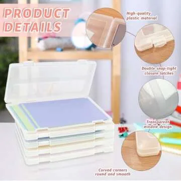 ALMOXVYE 5 Pack Portable Project Case, Plastic Paper Case for 8.5 x 11 Inch Letter A4 File Paper, Scrapbook Paper Storage Boxes for Photo, Document, Magazine, Stamps, Envelopes, Office School Supplies