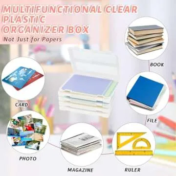 ALMOXVYE 5 Pack Portable Project Case, Plastic Paper Case for 8.5 x 11 Inch Letter A4 File Paper, Scrapbook Paper Storage Boxes for Photo, Document, Magazine, Stamps, Envelopes, Office School Supplies