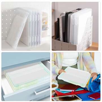 ALMOXVYE 5 Pack Portable Project Case, Plastic Paper Case for 8.5 x 11 Inch Letter A4 File Paper, Scrapbook Paper Storage Boxes for Photo, Document, Magazine, Stamps, Envelopes, Office School Supplies