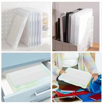 ALMOXVYE 5 Pack Portable Project Case, Plastic Paper Case for 8.5 x 11 Inch Letter A4 File Paper, Scrapbook Paper Storage Boxes for Photo, Document, Magazine, Stamps, Envelopes, Office School Supplies