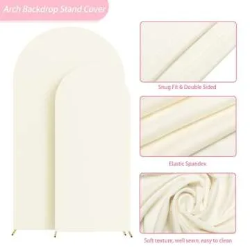 Asee'm Wedding Arch Cover Fitted Spandex Covers (7.2FT, 6FT) 2-Sided Round Top Chiara Backdrop Stand Cover Set of 2 for Party Birthday Banquet Decoration Ivory