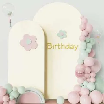 Asee'm Wedding Arch Cover Fitted Spandex Covers (7.2FT, 6FT) 2-Sided Round Top Chiara Backdrop Stand Cover Set of 2 for Party Birthday Banquet Decoration Ivory