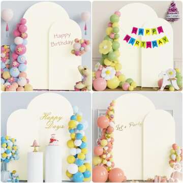 Asee'm Wedding Arch Cover Fitted Spandex Covers (7.2FT, 6FT) 2-Sided Round Top Chiara Backdrop Stand Cover Set of 2 for Party Birthday Banquet Decoration Ivory