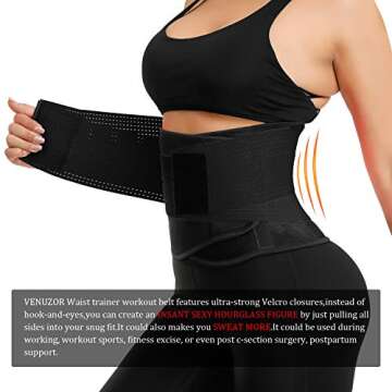 VENUZOR Waist Trainer Belt for Women - Waist Cincher Trimmer - Slimming Body Shaper Belt - Sport Girdle Belt (UP Graded)(Black,S)