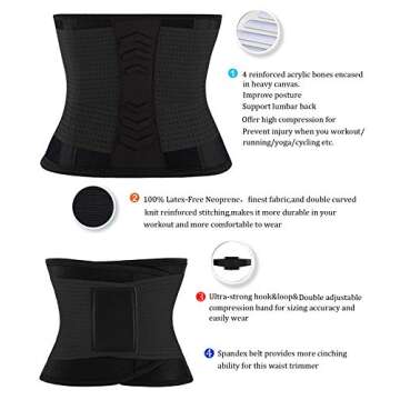 VENUZOR Waist Trainer Belt for Women - Waist Cincher Trimmer - Slimming Body Shaper Belt - Sport Girdle Belt (UP Graded)(Black,S)
