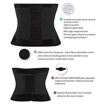 VENUZOR Waist Trainer Belt for Women - Waist Cincher Trimmer - Slimming Body Shaper Belt - Sport Girdle Belt (UP Graded)(Black,S)