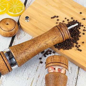 Haomacro Pepper Grinder, Wood Salt and Pepper Mills Set, Classic Manual Spice Grinder Refillable Sal...