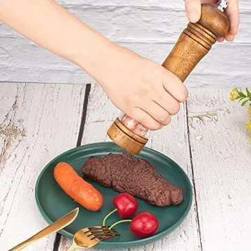 Haomacro Pepper Grinder, Wood Salt and Pepper Mills Set, Classic Manual Spice Grinder Refillable Salt Mill Sets with Acrylic Visible Window Adjustable Ceramic Grinding Rotor 8 inch 2 Pack