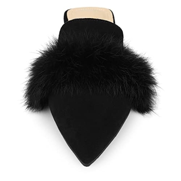 Allegra K Stylish Pointed Toe Faux Fur Slide Mules