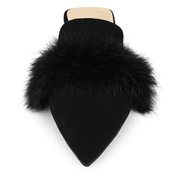 Allegra K Stylish Pointed Toe Faux Fur Slide Mules