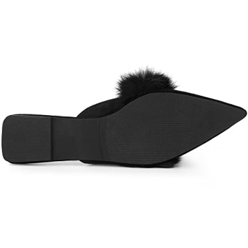 Allegra K Stylish Pointed Toe Faux Fur Slide Mules