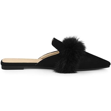 Allegra K Stylish Pointed Toe Faux Fur Slide Mules