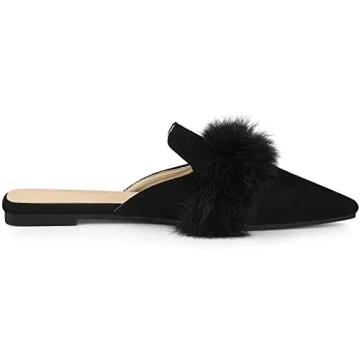 Allegra K Stylish Pointed Toe Faux Fur Slide Mules