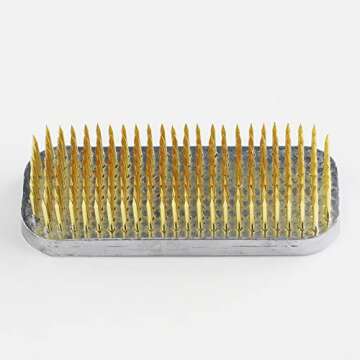 Wazakura Japanese Ikebana Kenzan Long Rectangular Flower Holder 3.4 in (87 mm), Made in Japan Floral Arranging Pin Frog Tool (3.4" (87mm) Long Rectangular Brass Kenzan)