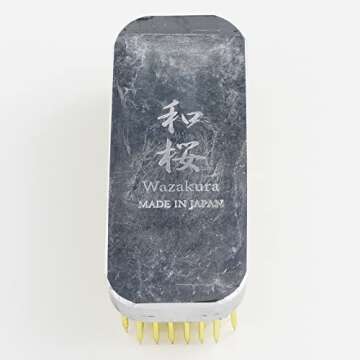 Wazakura Japanese Ikebana Kenzan Long Rectangular Flower Holder 3.4 in (87 mm), Made in Japan Floral Arranging Pin Frog Tool (3.4" (87mm) Long Rectangular Brass Kenzan)