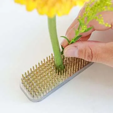 Wazakura Japanese Ikebana Kenzan Long Rectangular Flower Holder 3.4 in (87 mm), Made in Japan Floral Arranging Pin Frog Tool (3.4" (87mm) Long Rectangular Brass Kenzan)