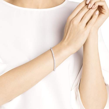 Swarovski Tennis Deluxe Collection Women's Tennis Bracelet, Sparkling Clear Crystals with Rhodium Plated Band