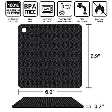 Silicone Trivet Mats Hot Mat - Hot Pads Robust Non Slip Coasters Heat Resistant Mats (Black)