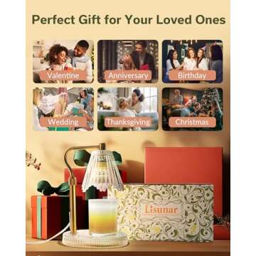 LISUNAR Candle Warmer Lamp with Timer & Dimmer, Glass Lamp Candle Warmer for Jar Candles, 2 Bulbs, H...