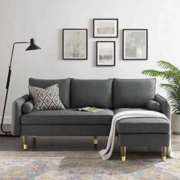 ALAMHI Wood Furniture Leg, Couch Legs 6 Inch Brown Round Tapered Mid-Century Modern Legs, with Brass...