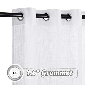 RYB HOME White Linen Textured Sheer Curtains for Windows