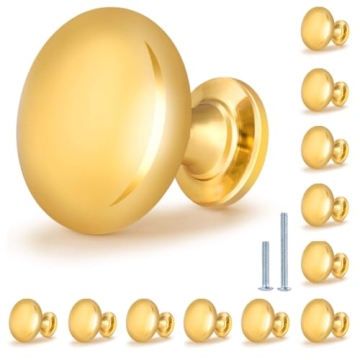 15Pack Cabinet Knobs Champagne Brass Kitchen Hardware Round Knob for Drawer Dresser 1 1/5" Solid Dra...