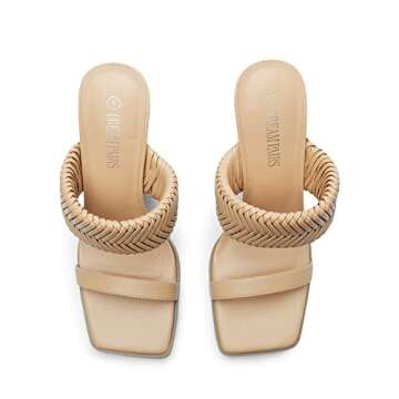 DREAM PAIRS Women's Nude Square Toe Heels for Women Braided Open Toe Two Strap Slip on Heels Chunky Mules Sandals Party Wedding Dress Dating Pumps Shoes Size 10 SDHS2310W-NEW