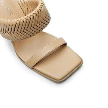 DREAM PAIRS Women's Nude Square Toe Heels for Women Braided Open Toe Two Strap Slip on Heels Chunky Mules Sandals Party Wedding Dress Dating Pumps Shoes Size 10 SDHS2310W-NEW