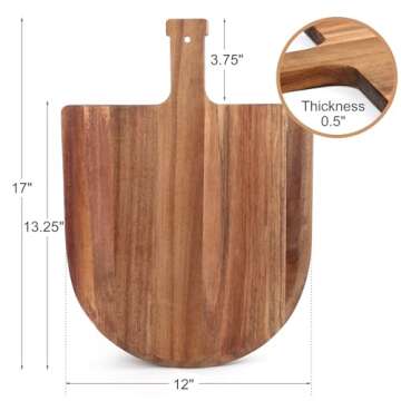 LotFancy Pizza Peel 12 inch, Acacia Wood Pizza Spatula Paddle, Pizza Cutting Board with Handle, 17”L x 12”W, Tapered Serving Tray for Charcuterie Cheese