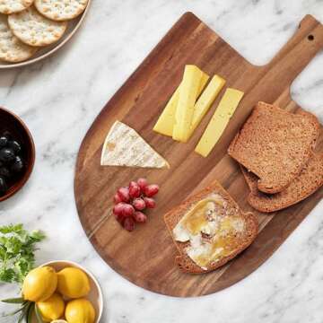 LotFancy Pizza Peel 12 inch, Acacia Wood Pizza Spatula Paddle, Pizza Cutting Board with Handle, 17”L x 12”W, Tapered Serving Tray for Charcuterie Cheese