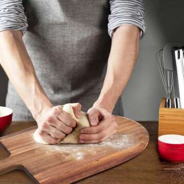 LotFancy Pizza Peel 12 inch, Acacia Wood Pizza Spatula Paddle, Pizza Cutting Board with Handle, 17”L x 12”W, Tapered Serving Tray for Charcuterie Cheese