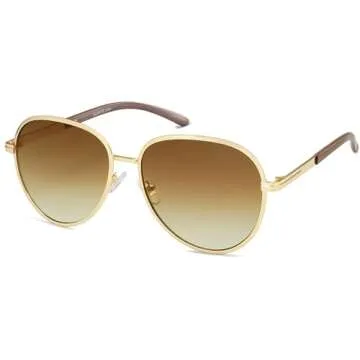 SOJOS Retro Trendy Aviator Sunglasses Women Men 90s Vintage Glasses Stylish Sunglasses SJ1216,(Gold/Brown/Brown)