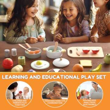 Wooden Food Set for Kids with Cookbook Magical Recipes, Wood Velcro Cutting Fruit and Vegetables Toy for Toddlers, Cooking Pretend Play, Kitchen Accessories, Early Education Toys