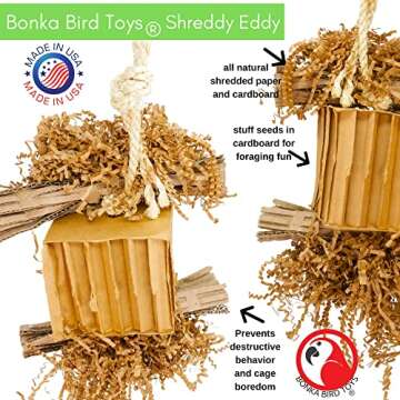 Bonka Bird Toys 3753 Natural Shreddy Eddy Medium to Large Parrot Toy Good Conure African Grey, Conur...