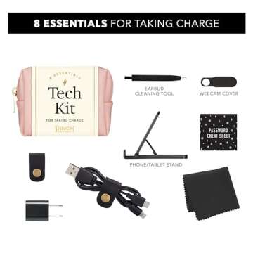 Pinch Provisions Tech Kit, Blush Tech Accessories Bag Filled with 8 Essentials Including Cord Organi...