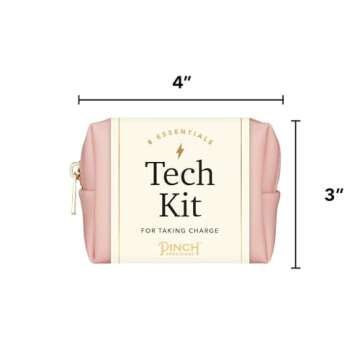 Pinch Provisions Tech Kit, Blush Tech Accessories Bag Filled with 8 Essentials Including Cord Organizer, Charging Cord, USB, Ideal Gift for Work, Christmas & Birthdays, Portable Pouch