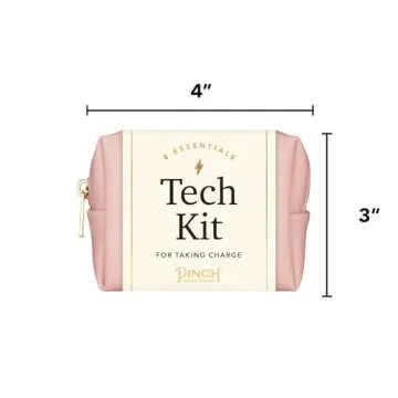 Pinch Provisions Tech Kit, Blush Tech Accessories Bag Filled with 8 Essentials Including Cord Organizer, Charging Cord, USB, Ideal Gift for Work, Christmas & Birthdays, Portable Pouch