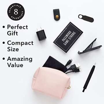 Pinch Provisions Tech Kit, Blush Tech Accessories Bag Filled with 8 Essentials Including Cord Organizer, Charging Cord, USB, Ideal Gift for Work, Christmas & Birthdays, Portable Pouch