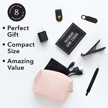 Pinch Provisions Tech Kit, Blush Tech Accessories Bag Filled with 8 Essentials Including Cord Organizer, Charging Cord, USB, Ideal Gift for Work, Christmas & Birthdays, Portable Pouch