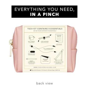 Pinch Provisions Tech Kit, Blush Tech Accessories Bag Filled with 8 Essentials Including Cord Organizer, Charging Cord, USB, Ideal Gift for Work, Christmas & Birthdays, Portable Pouch